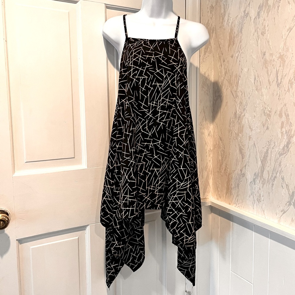 Womens Alythwa Black Halter Tunic Dress Flowy Asymmetrical Hem Oversized Lg